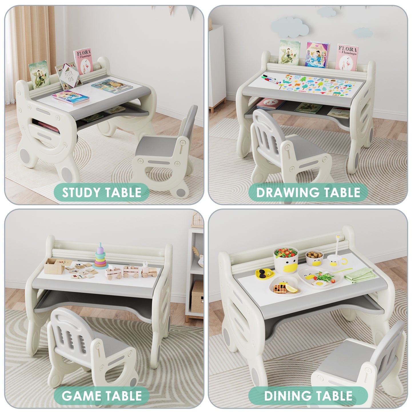 Kids Drawing Table and Chair Set with Pens & Blackboard Eraser, Magnetic Toddlers Art Activity Table Set