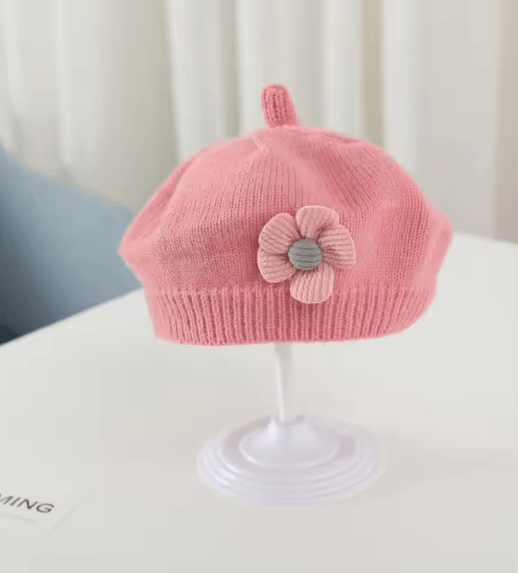 Knitted Baby Beret Hat With Flower Accent Warm Toddler Girl Winter Beanie Cap 7