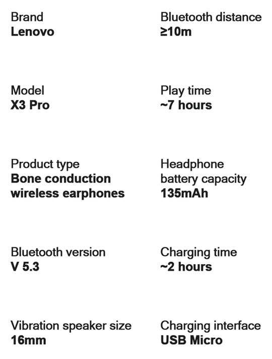 Lenovo X3 Pro Bone Conduction Bluetooth 53 Sports Headphones 6