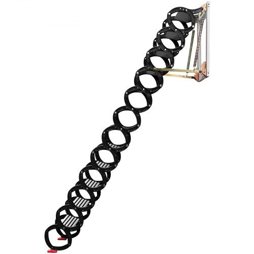 Black Pulldown Attic Stairs 12Step WallMounted Folding Stairs For Attic Retractable Ladder With Arm 9