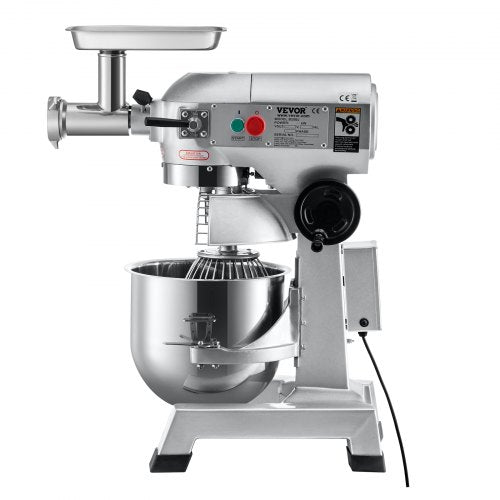 Commercial Stand Mixer, Stainless Steel Bowl, Electric Food Mixer with Meat Grinder, Dough Hook, Whisk & Beater