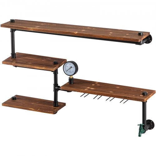 DIY Industrial Pipe Shelving 4Tier Black Steel Pipe Wood Wall Shelves Modern Rustic Storage Soluti 9