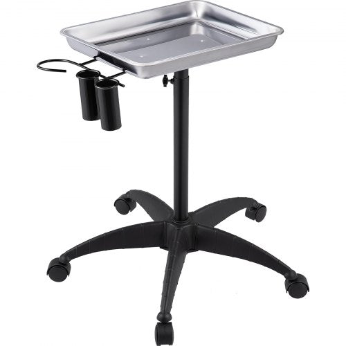 Height Adjustable Salon Tray Stainless Steel Mobile Utility Cart With 2 Cups 1 Metal Ring Ideal F 9