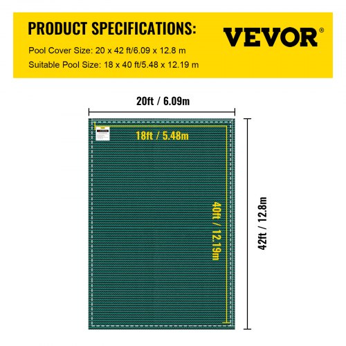 20 ft x 42 ft Rectangular Winter Pool Cover, Triple Stitched, High Strength Mesh PP Material with Rain Permeability