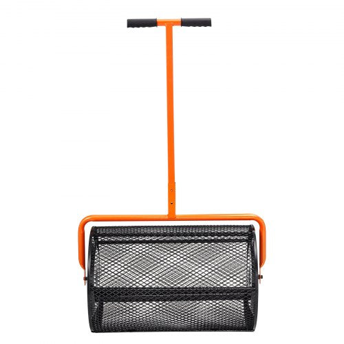 Compost Spreader Height Adjustable Handle Lawn And Garden Peat Moss Roller Black Steel Mesh Basket