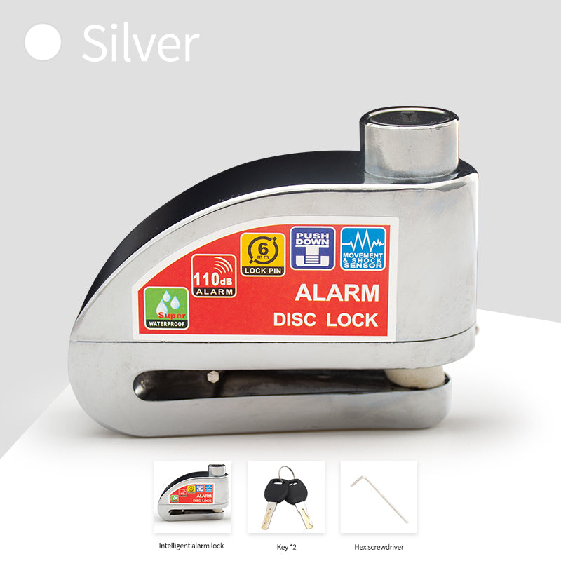 Motorcycle Bicycle Lock Alarm Anti-Theft Disc Brake Padlock with Safety Protection Reminder Rope & Bag, Aluminum Alloy