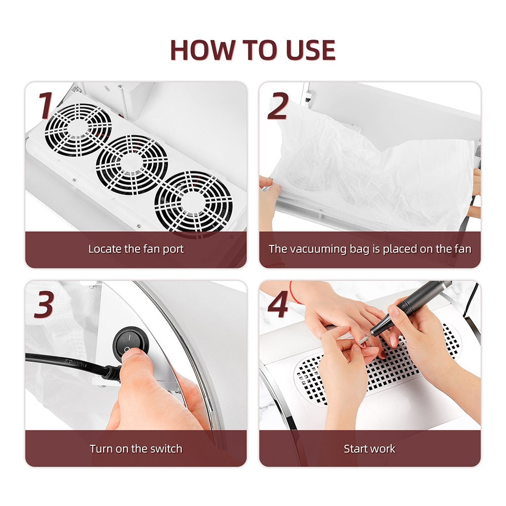 Professional 3 Fans Powerful Suction Nail Dust Collector 40W Fan Nail Vacuum Cleaner Nail Dust Extr 5