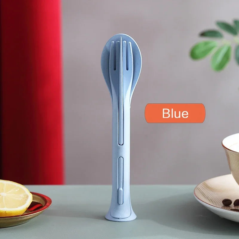 Portable Tableware Set Wheat Straw Dinnerware, Detachable Cutlery Travel Tableware Set with Case, Eco-Friendly Camping