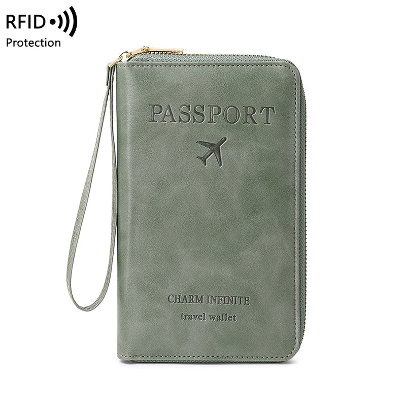 Multifunctional Blocking Travel Wallet, Passport Holder, Ticket Organizer, Credit Card Zipper Pouch with Wrist Strap