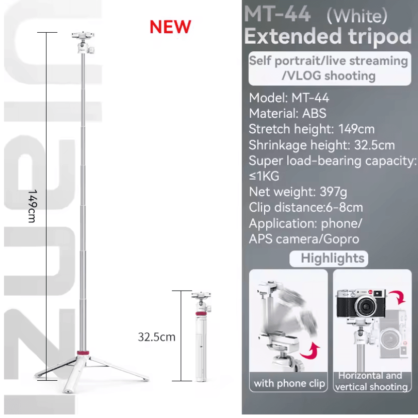 Ulanzi MT44 Extendable Selfie Stick Tripod With Phone Clamp For IPhone Android And Cameras 4