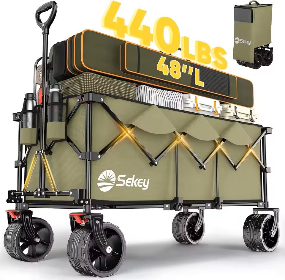 48 In Heavy Duty Collapsible Folding Wagon 440 Lbs Capacity Utility Cart 10