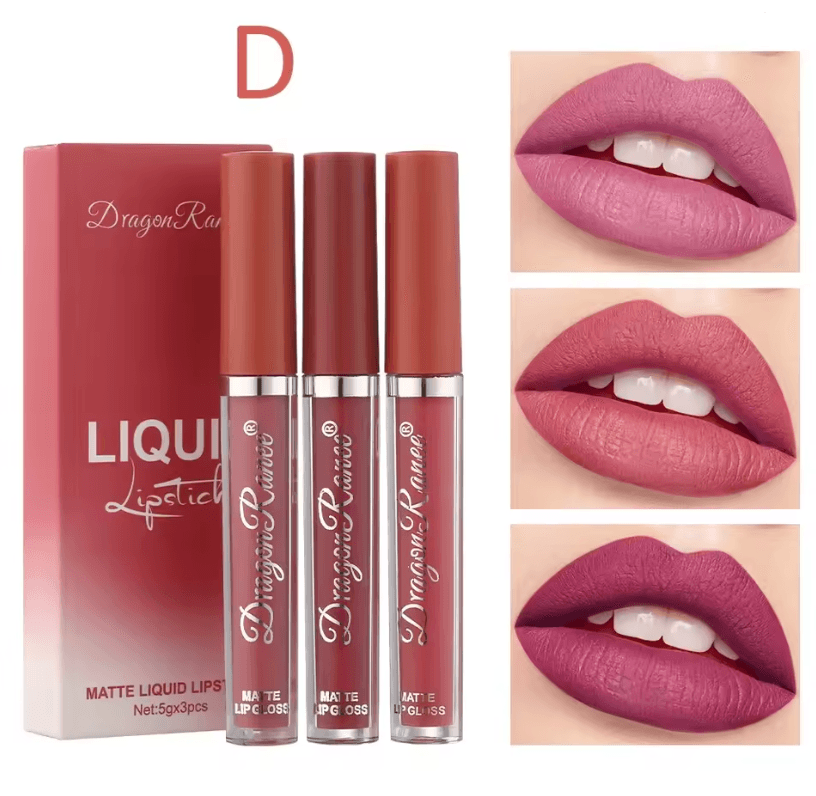 Matte Liquid Lipstick Set 3 Piece Long Lasting Waterproof Korean Beauty Makeup 5