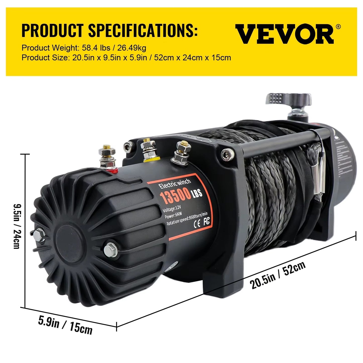 Electric Winch Synthetic Rope Lifting Treuils Hoist for ATV UTV Truck Off Road Boat with Wireless & Wired Remote Control