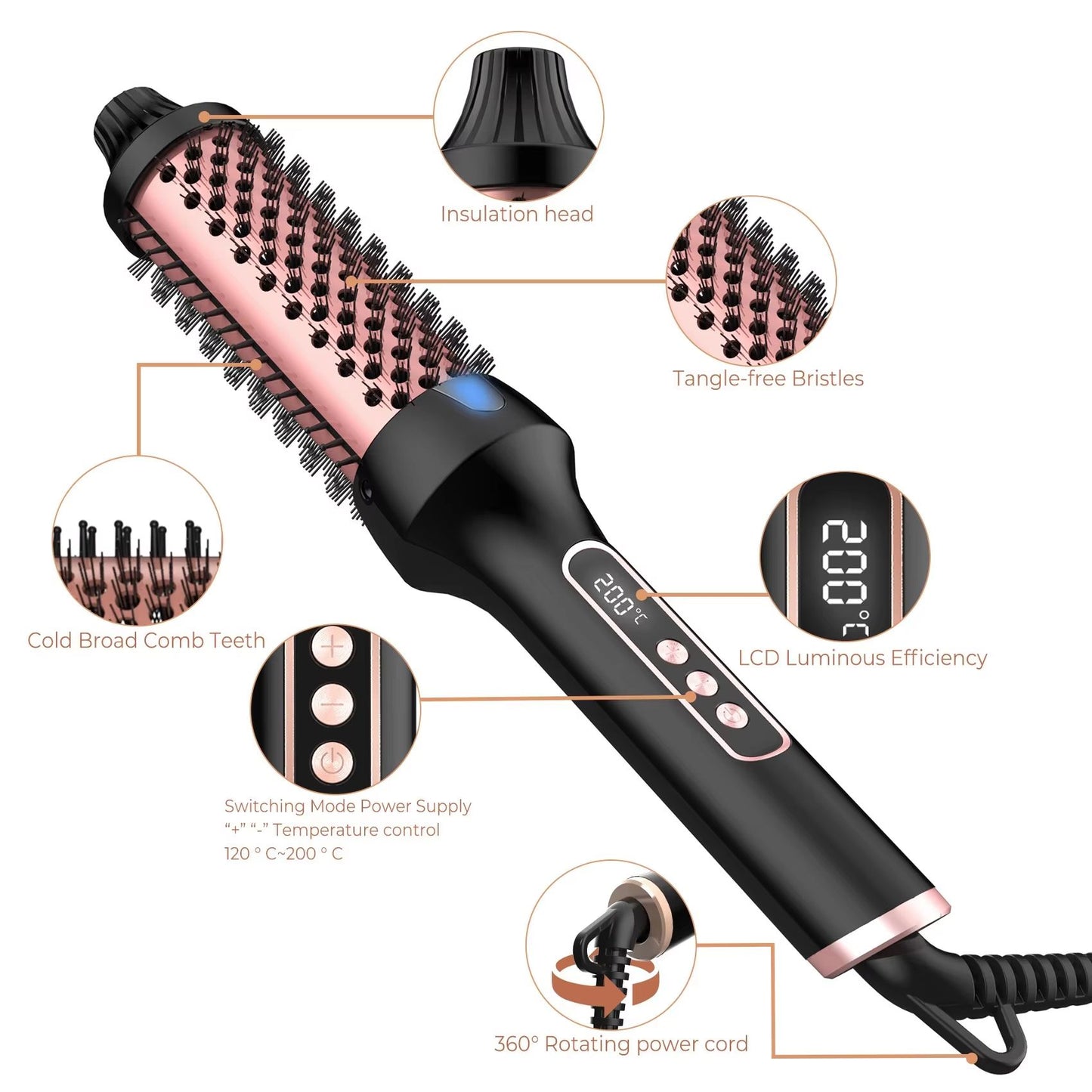 Heated Styling Brush 3in1 Ionic Hair CurlerStraightener AntiScald Electric Curl Wand For Perfect H 5