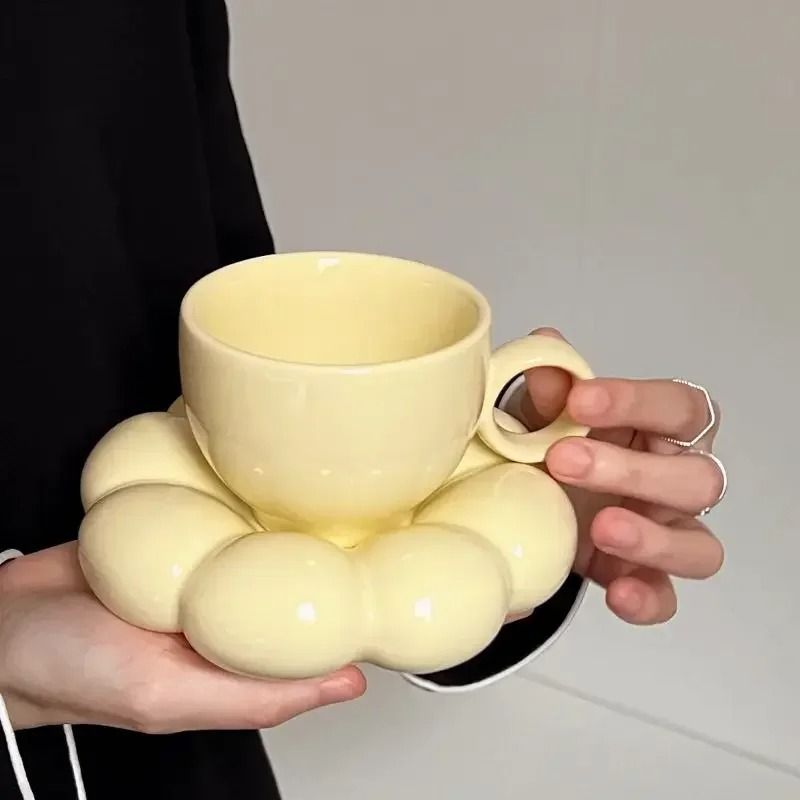 Ceramic Cloud Coffee Mug Set With Matching Floral Saucer For Office And Afternoon Tea 10
