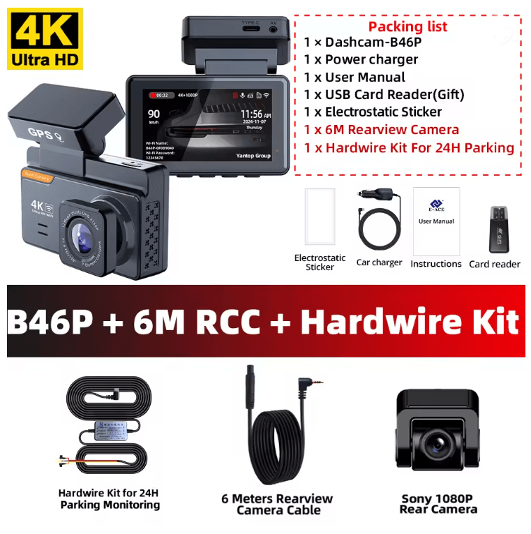 Xiaomi 4K Dual Lens Dash Cam With GPS WiFi 24H Parking Monitor 4