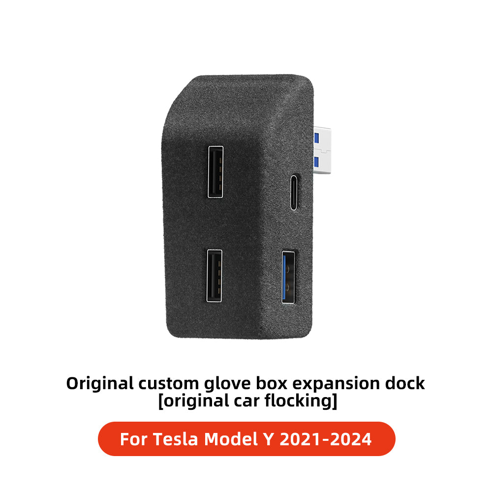 Tesla Model 3 Y Highland Glove Box USB Docking Station, YZ Quick Charger Hub 4 USB Port Shunt Flocking Adapter Powered