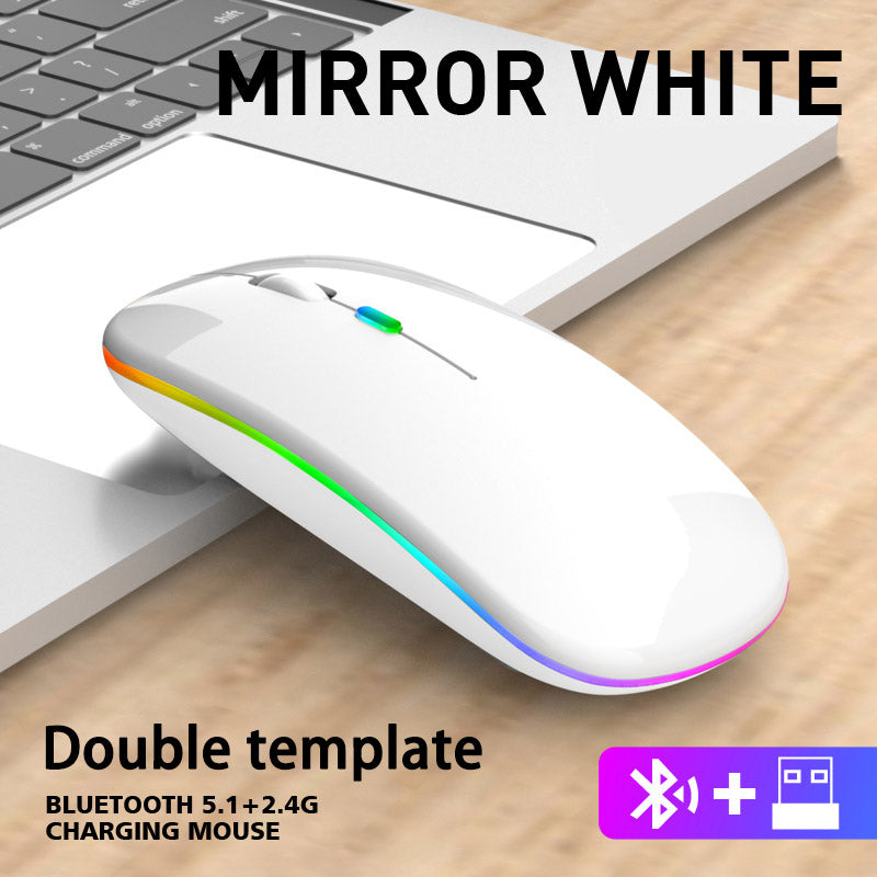 Rechargeable RGB Wireless Mouse Dual Mode Bluetooth & Ergonomic Silent Click for Laptop iPad Mac PC Phone TV