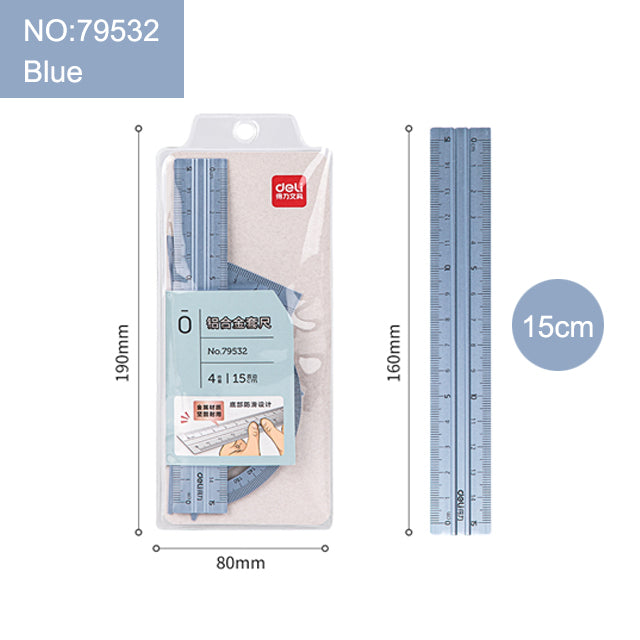 4 In 1 Deli Metal Ruler Set Triangle Measuring Ruler For Kids Drawing Straight Ruler School Office 8