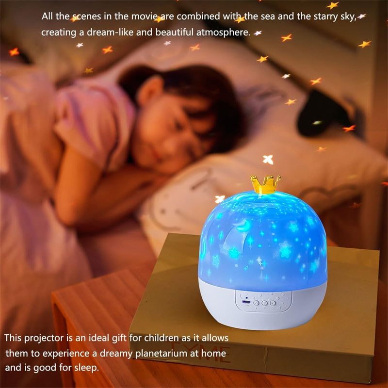 Crown Star Light Projection Lamp, Rotating Star Bedroom Ceiling Atmosphere Night Lamp with 6 Films