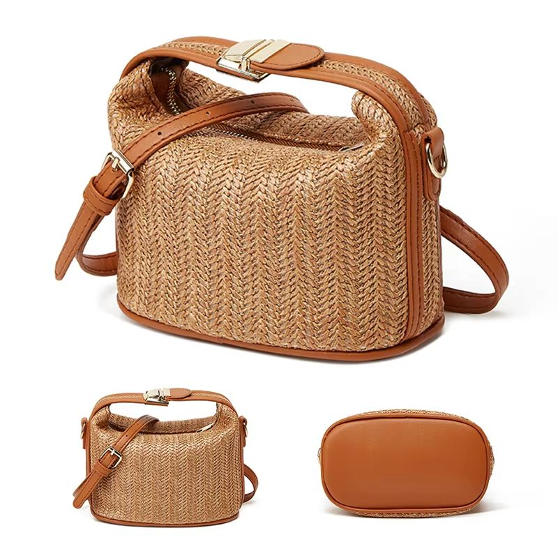Yogodlns Small Straw Shoulder Bag Woven Crossbody Beach Tote 7