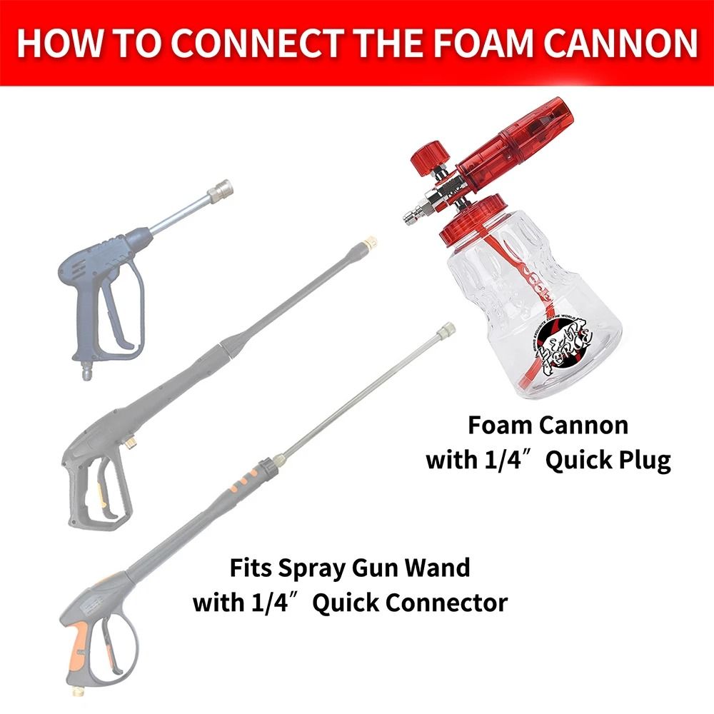 Pressure Washer Foam Cannon With Aluminum Body And 14 Inch Quick Connector For Ryobi Greenworks And 5