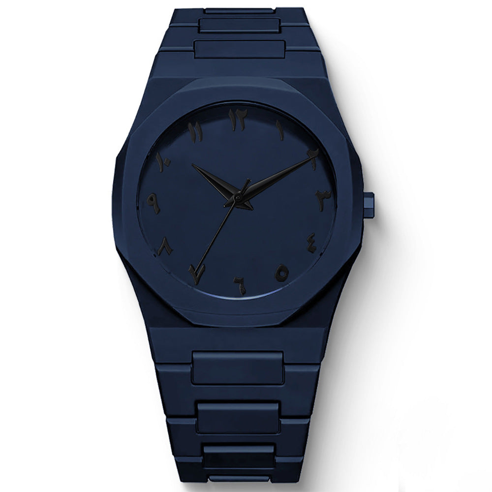 Men's Fashion Quartz Watch, Simple Black Dial, Arabic Digital Casual Drip Oil Strap for Stylish Everyday Wear