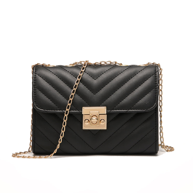 Lingge Chain Small Square Bag for Women, Stylish Lock Buckle Crossbody, Textured Shoulder Handbag for Casual Outfits