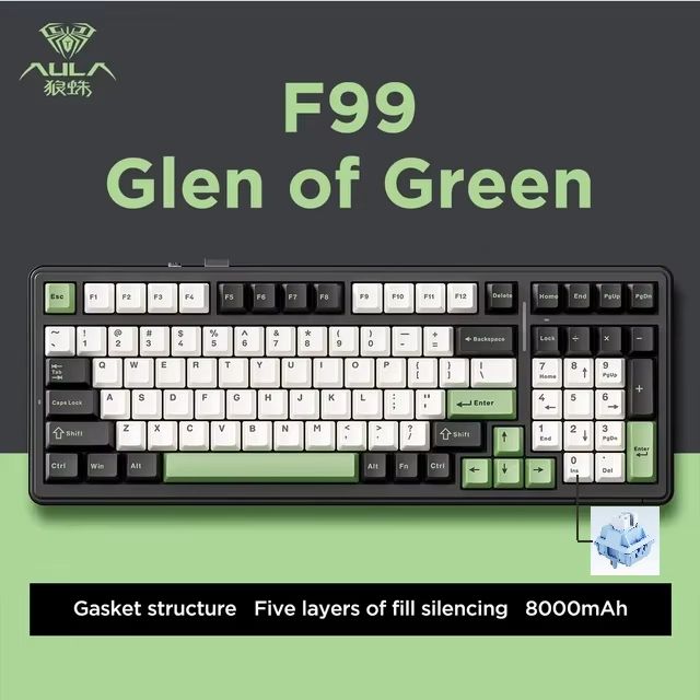 AULA F99 Wireless Mechanical Gaming Keyboard 99Key RGB HotSwappable With Bluetooth Wired Modes 15