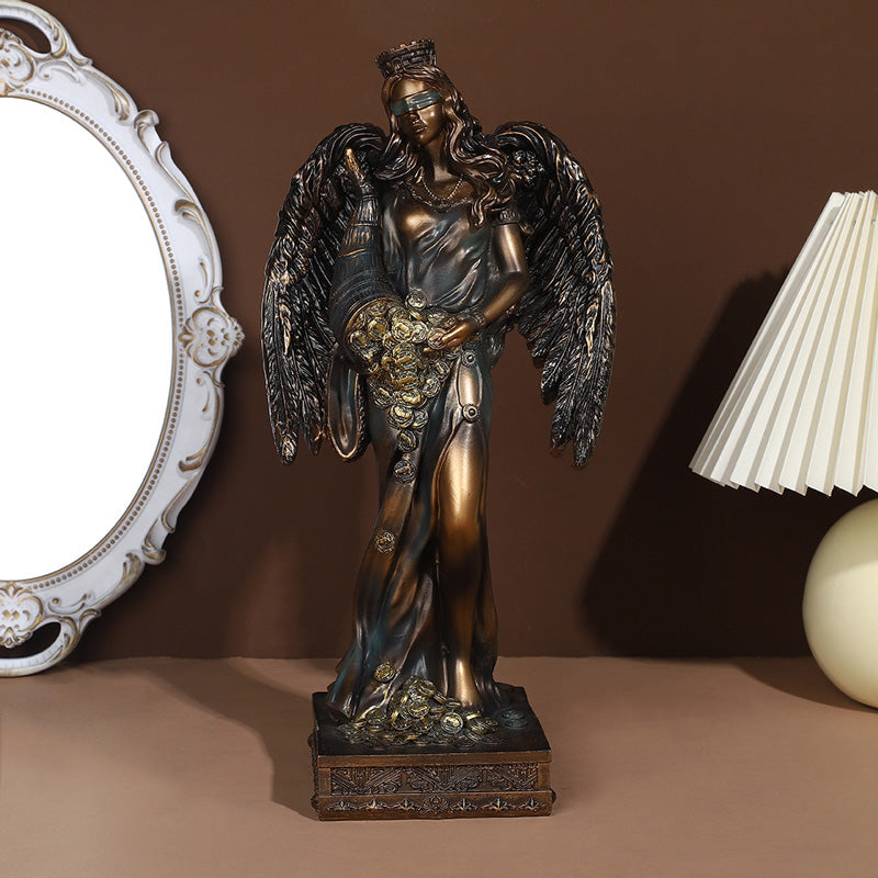 Goddess of Good Fortune & Wealth Sculpture, Blinded Greek Goddess Resin Ornament for Home Office Decoration