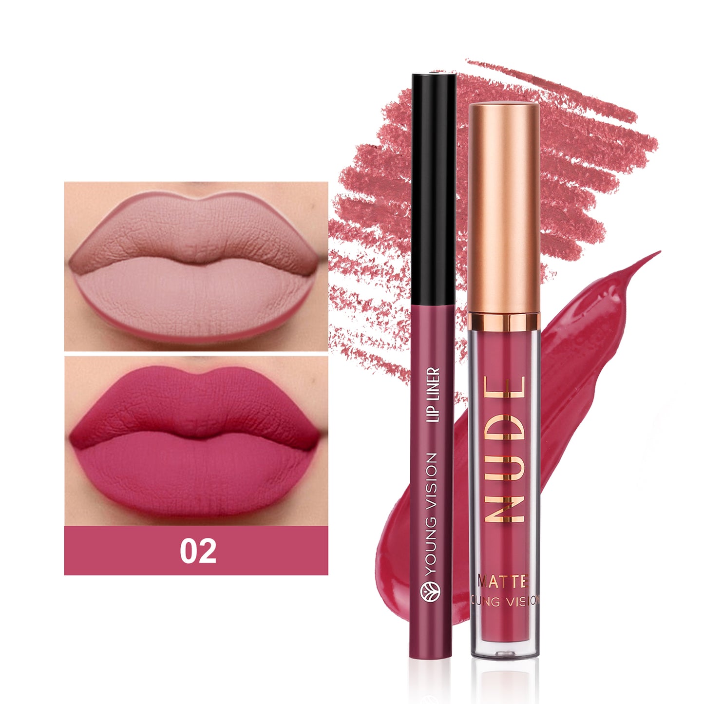 Color Matte Long Lasting Color Lip Liner Set Waterproof, Anti Sweat Non Stick Cup, Rotatable Liner Ultra Smudge Proof