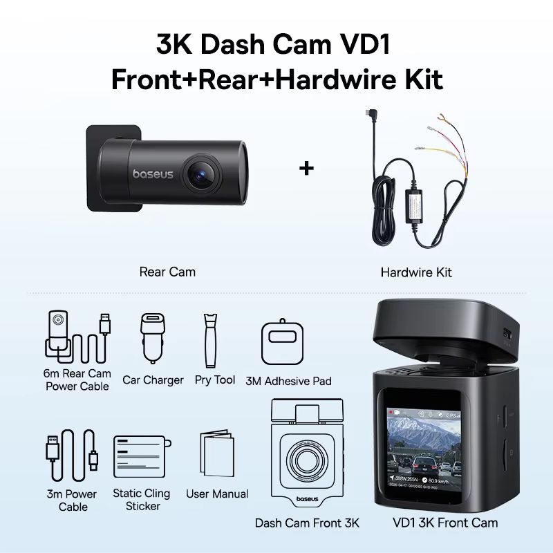 Baseus VD1 3K Dash Cam With GPS Front And Rear Car Camera With Supercapacitor 24H Parking Surveil 9