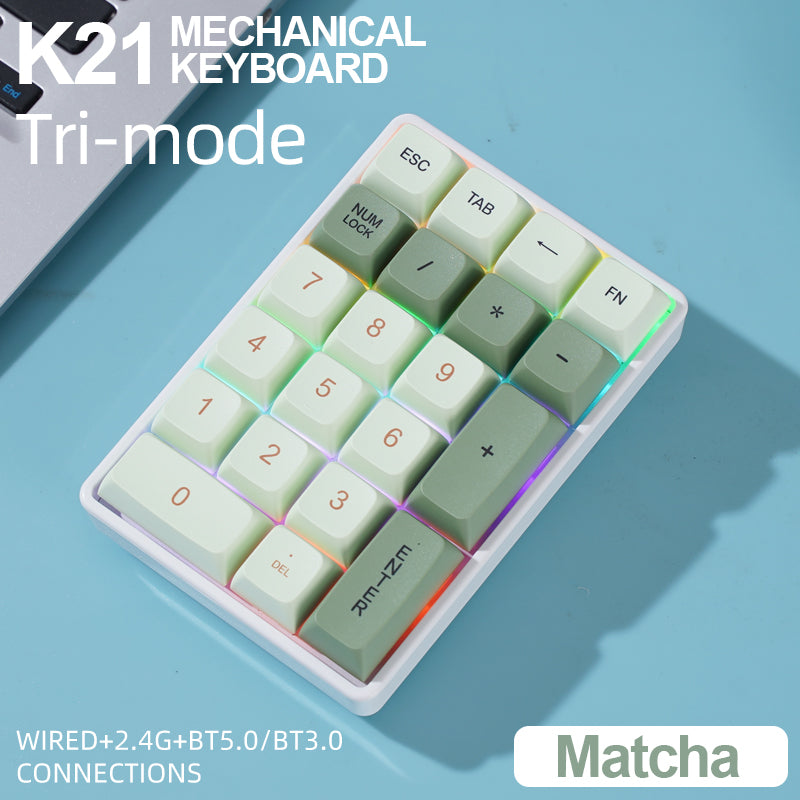 Wireless Numeric Keypad, Tri-mode Bluetooth, Mechanical Hot-Swap 21-Key Mini Keypad for Finance Users