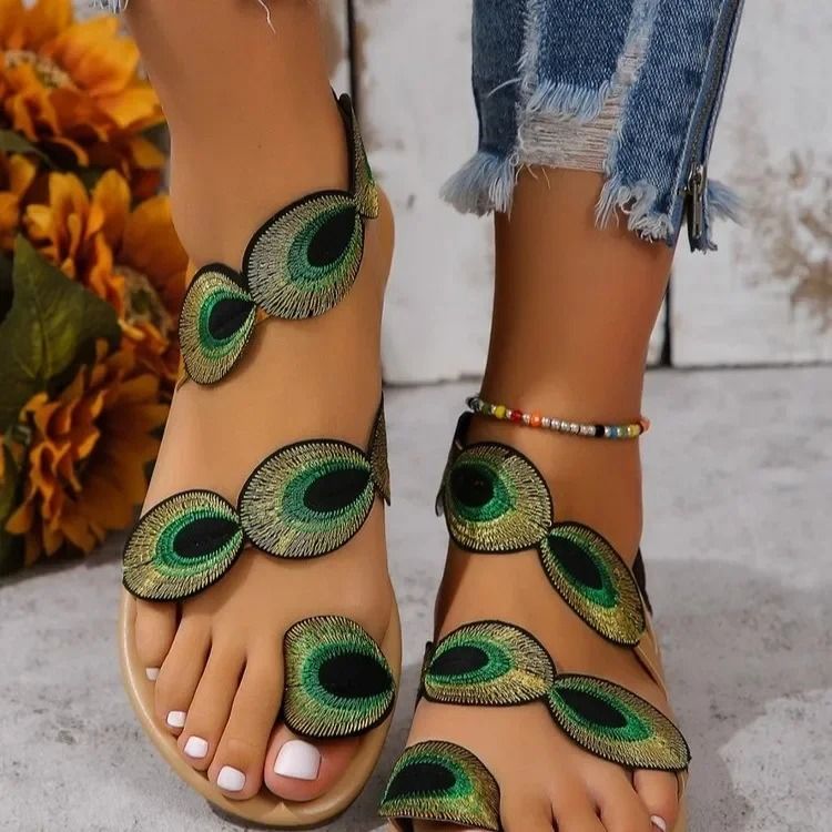 Embroidered Flat Sandals With Floral Design For Summer And Outdoor Wear 5