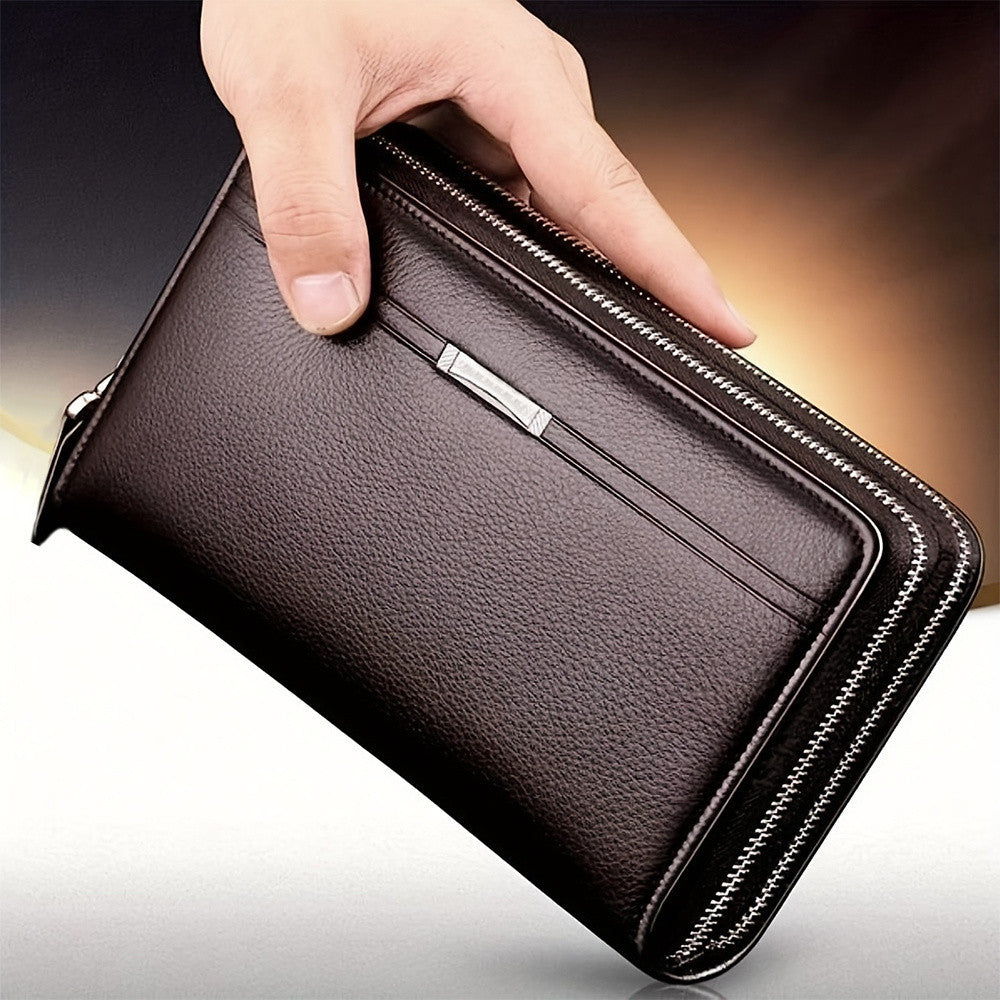 Long Zipper Men Wallet Large Capacity Clutch Purse, Business Handbag, Synthetic Leather Phone Card Holder Gift for Him