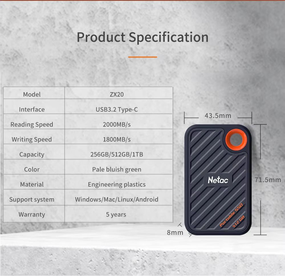 Netac BlazePro External SSD UltraFast Portable USB 32 Gen2x2 Solid State Drive 1TB 512GB 2TB 5