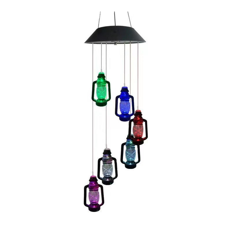 Retro Solar Wind Chime Kerosene Lamp ColorChanging Hanging Lantern For Porch Garden Courtyard Deco 6