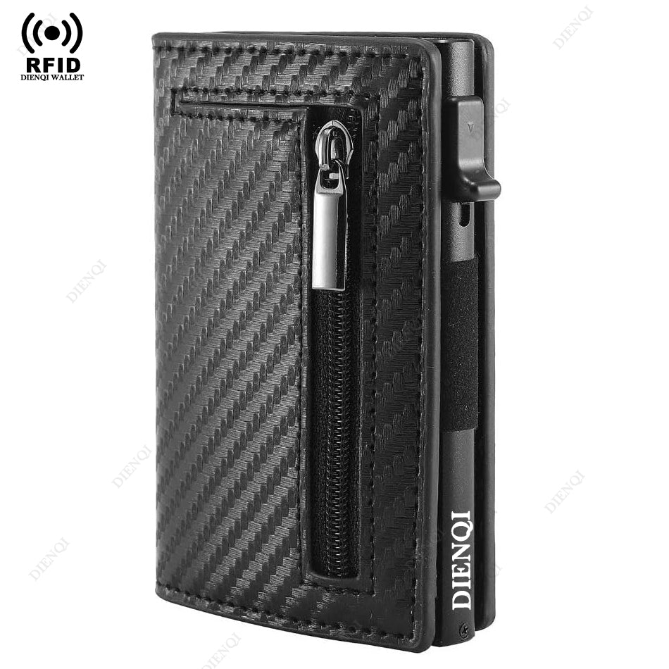 RFID Blocking Magnetic Credit Card Holder, Pop Up Luxury Men Wallet, Leather Minimalist Cardholder Vallet for Men