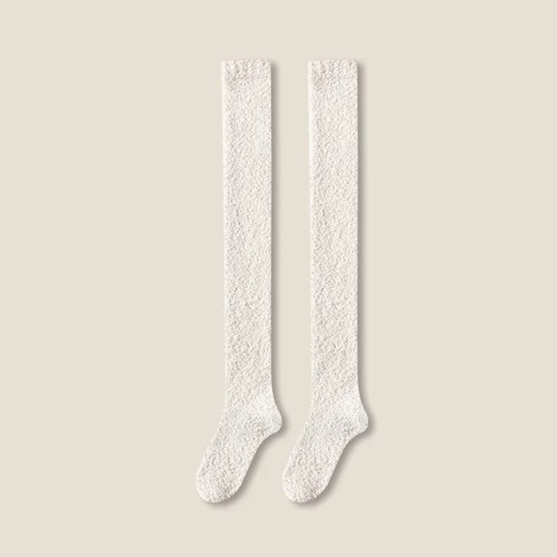 Women Over Knee Coral Fleece Socks With Plush Interior For Cozy Winter Sleep And Loungewear 10