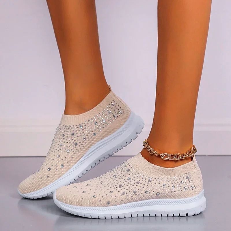 Women Breathable Mesh Crystal Flats Plus Size Soft Sole Sports Shoes 14