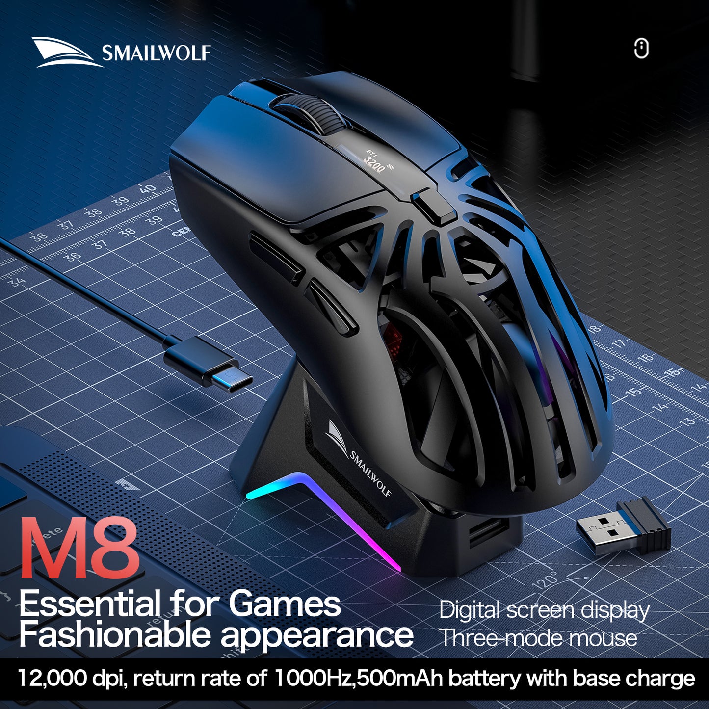 M8 Bluetooth Wireless E-Sports Gaming Mouse, Macro Programming, Lightweight Three Mode Connection