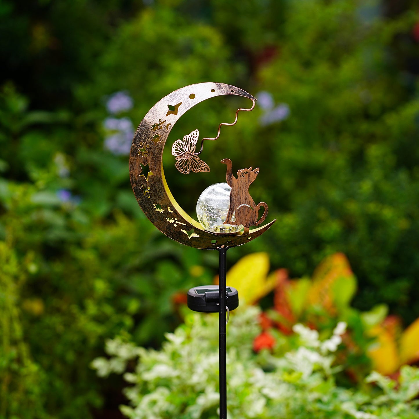 Solar Lawn Light for Yard, 1pc Cat Paw and Butterfly Moon Stars Garden Decor, Outdoor Iron Pathway Party Gift