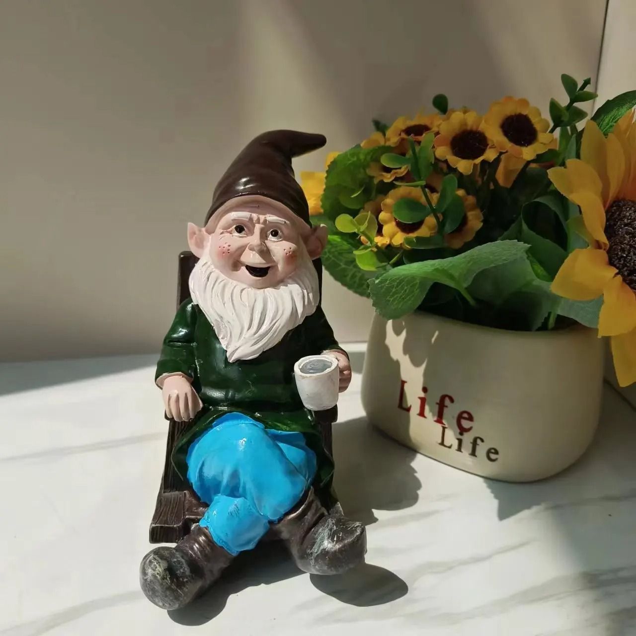 Lazy Garden Gnome In Rocking Chair Resin Outdoor Decoration 5