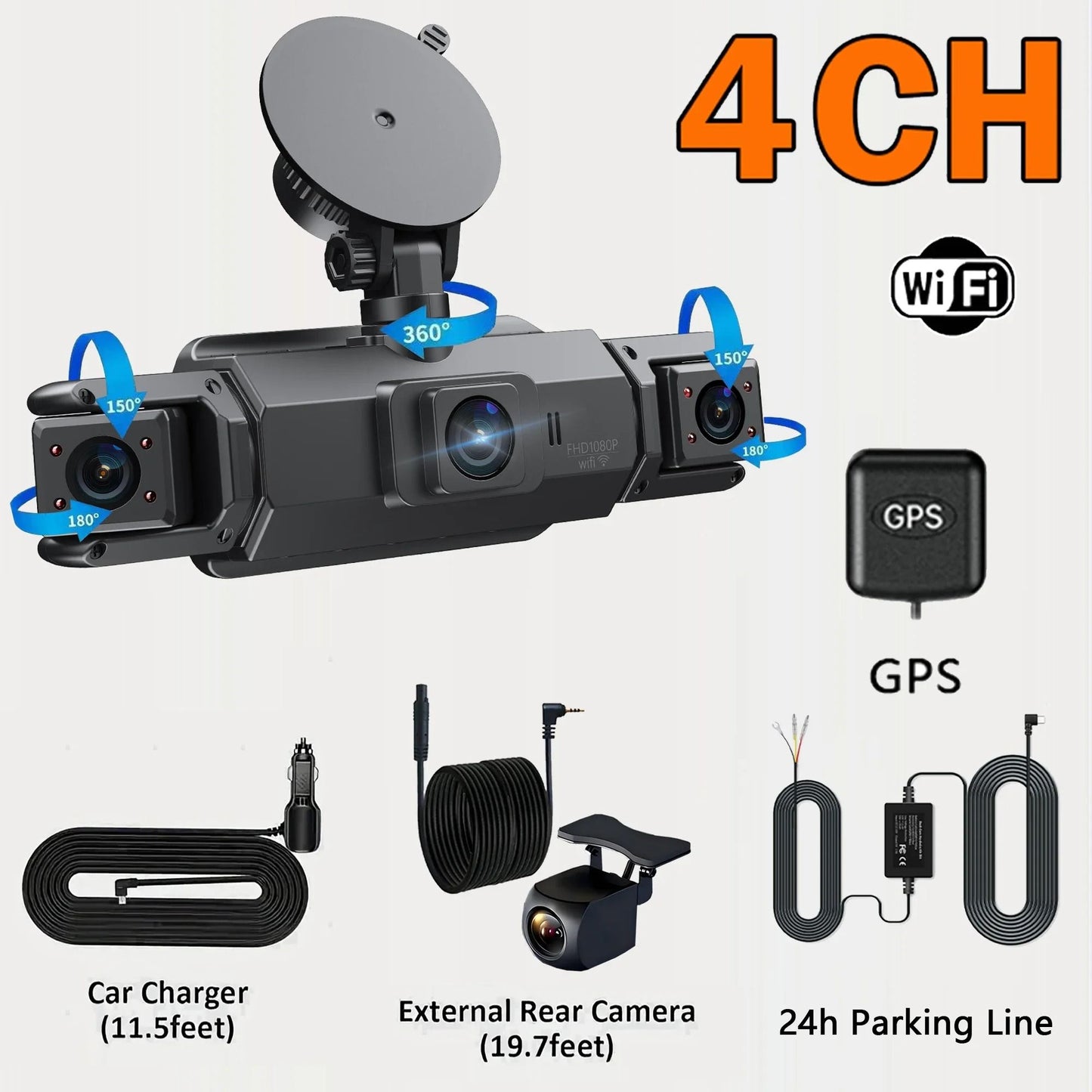 4CH GPS Dashcam With 360 Degree Recording And Parking Monitor 8