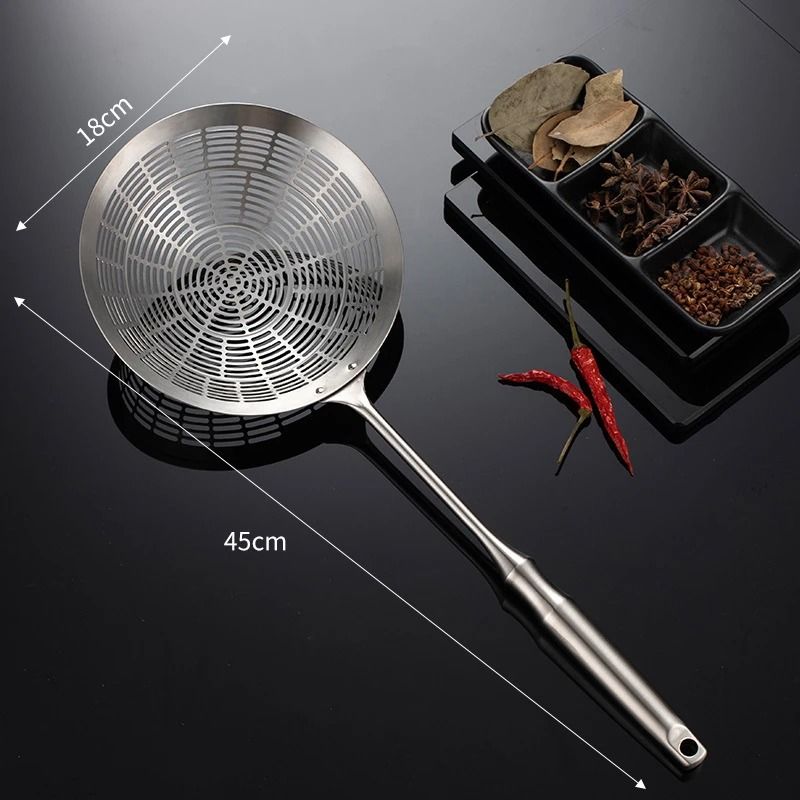Stainless Steel Strainer Scoop With Long Handle Heat Resistant Oil Filter Colander For Kitchen Cook 8