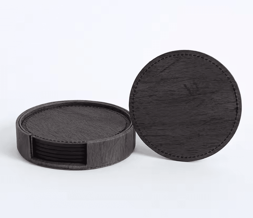 Elegant Wood Grain Leather Drink Coasters Set 6 Piece Insulated Non Stick Cup Placemats 5