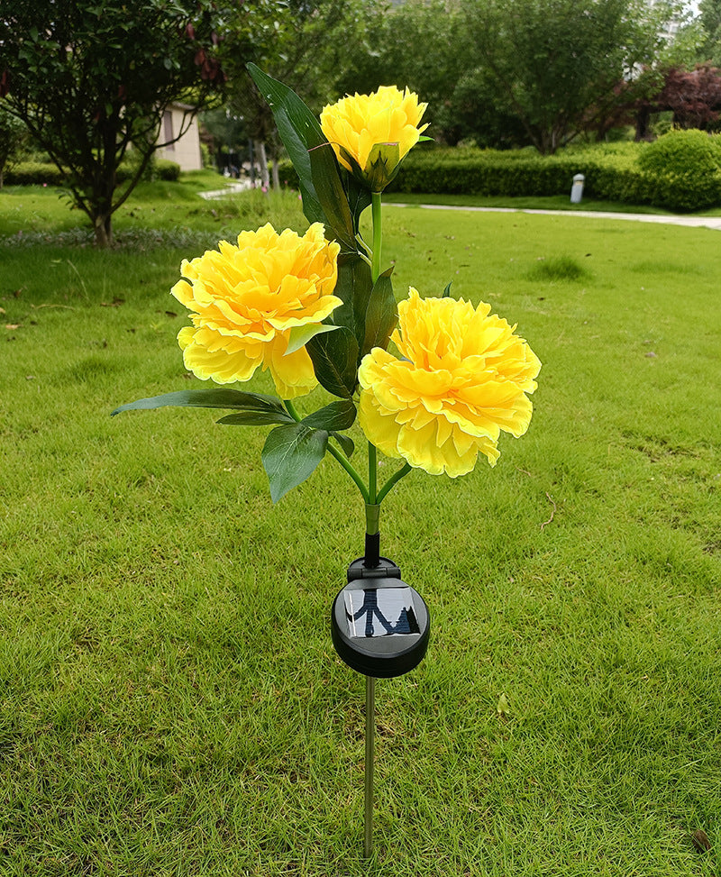 Waterproof Solar Garden Lights 3 Head Peony Flowers, Outdoor Pathway Pink Lamps for Yard, Lawn Christmas Decor