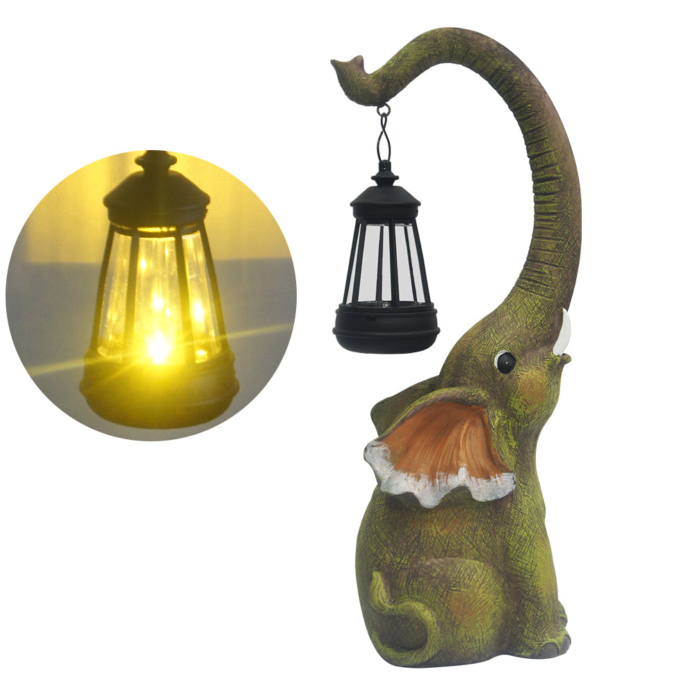 Solar Garden Figurine Lamp with Resin Elephant Statue, Retro Landscape Garden Decor, Courtyard Patio Walkway Lawn Lamp