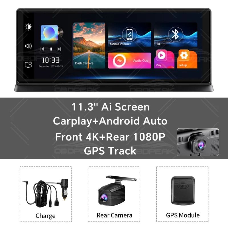 K2 Pro 113 Inch Car DVR 4K Dash Cam With Wireless CarPlay Android Auto AI Dual Lens Camera GPS Navi 9