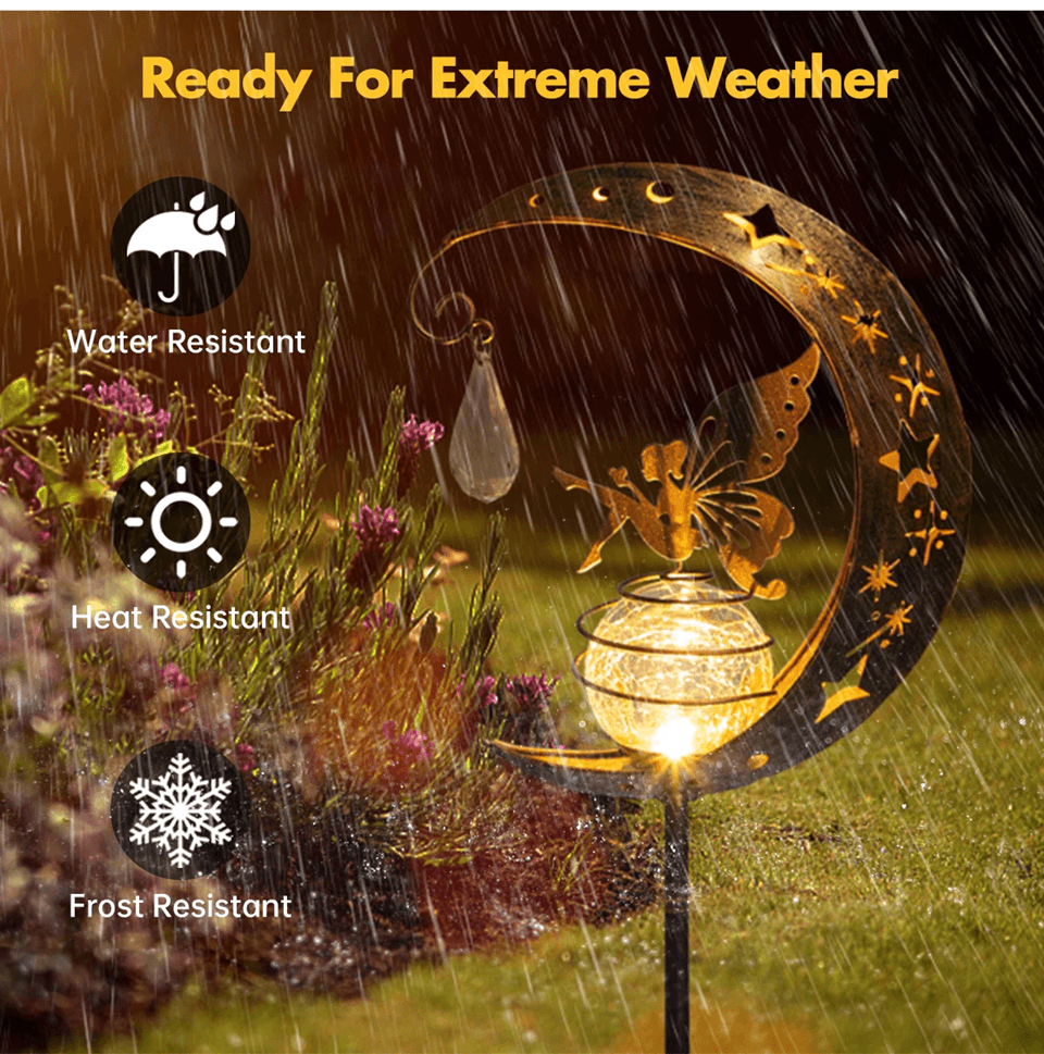 MoonGlow Crackle Glass Solar Stake Light Moon Garden Lamp 4